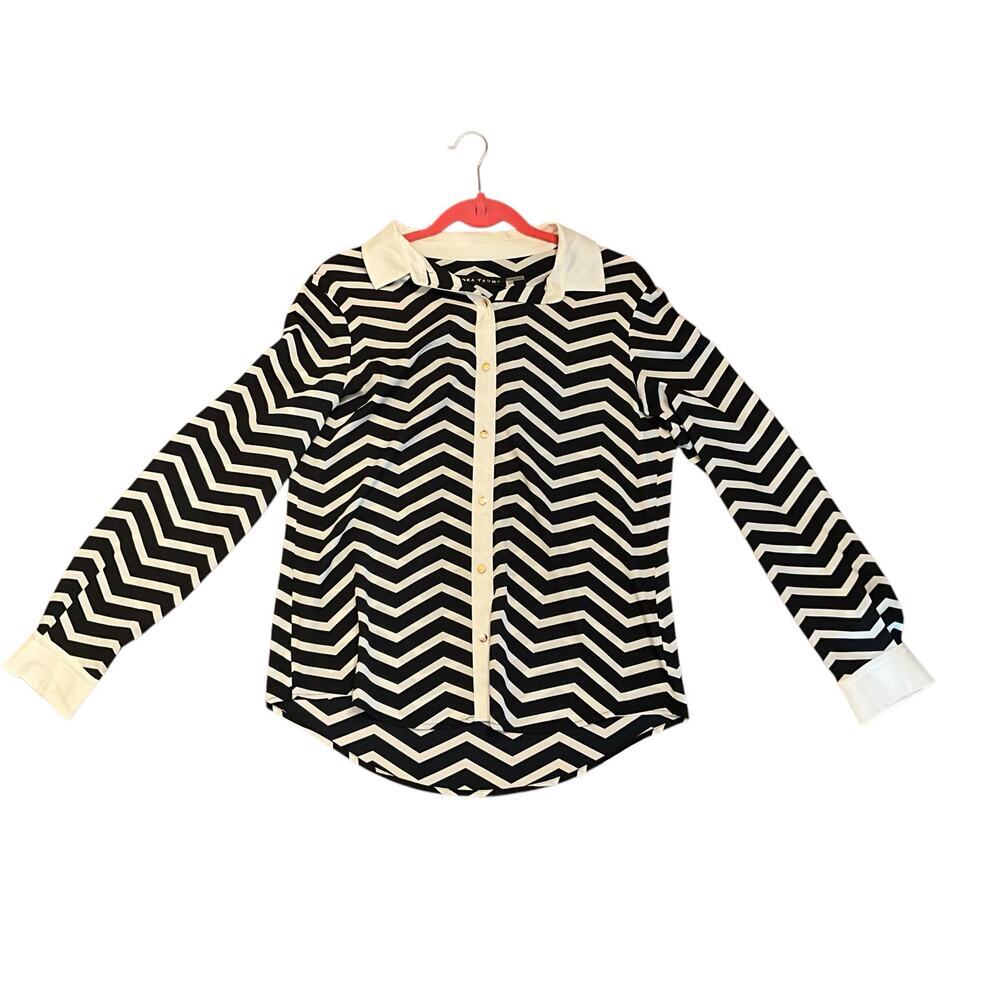 Ivanka Trump Button Down Shirt Long Sleeve Zigzag Stripe Black White Size M NEW